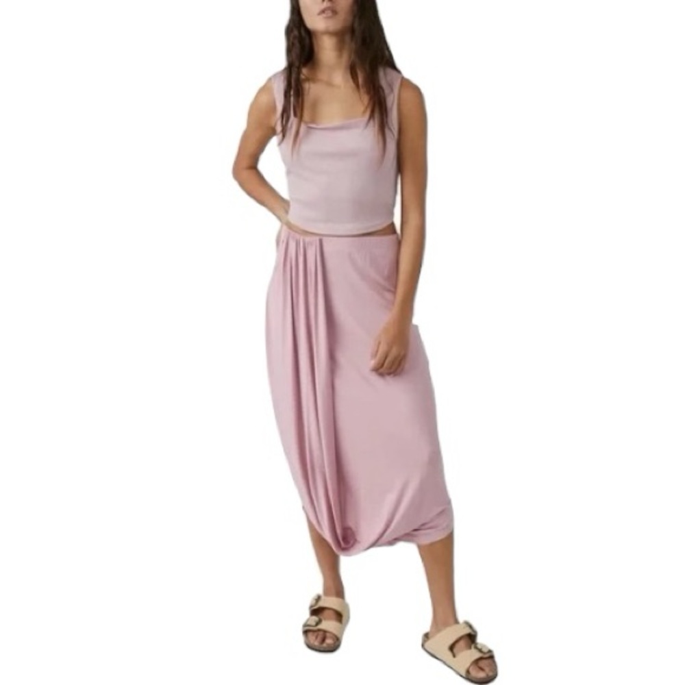 New Free People Beach Daphne Flowy Tan Midi Skirt Casual